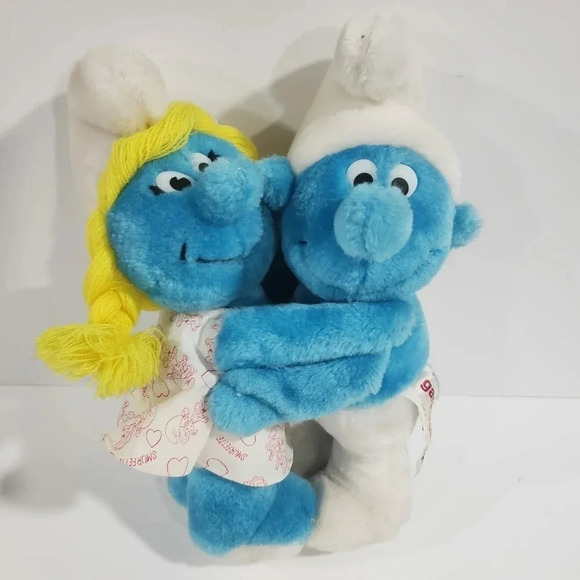 Ganz Bros Vintage Plush Hugging Papa Smurf/  Smurfette . - Picture 1 of 8
